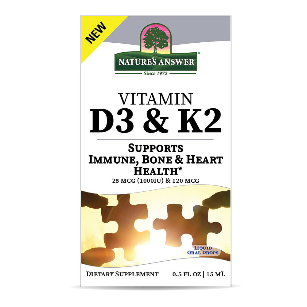Natures Answer Vitamin D3 And K2 Liquid Extract Oral Drops Two in one Support, Immune And Heart Health, 0.5 Oz
